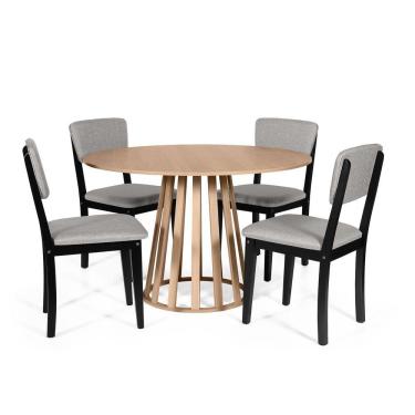 Imagem de Mesa De Jantar Redonda Gabi Jade Com 4 Cadeiras Estofadas Ella Preto/cinza Claro