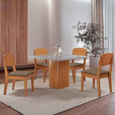 Imagem de Mesa De Jantar Eloise 90cm Tampo Mdf 4 Cadeiras Copper Veludo Capuccino/nat/off/serig. Off