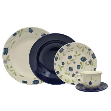 Imagem de Aparelho de Jantar Oxford Biona Donna Floral Azul em Cerâmica com 20 P