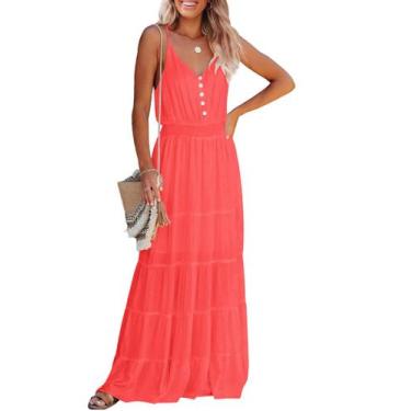 Imagem de Vestido PRETTYGARDEN Maxi de Verão Sem Mangas Laranja Vermelho Tamanho