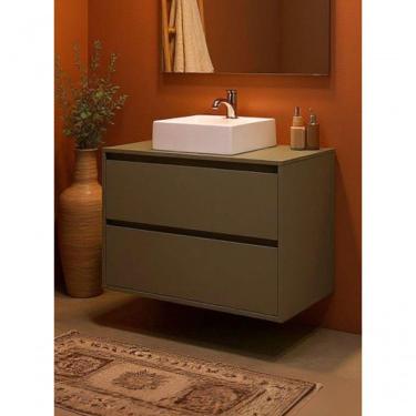 Imagem de Gabinete Para Banheiro Com Cuba 80cm Mdf Verde Dubai - On Móveis