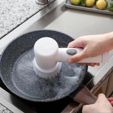 Imagem de Escova Giratória USB Branca Elétrica Limpeza Kit Banheiro Cozinha Pia 