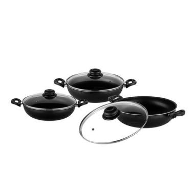 Imagem de Jogo De Frigideira Wok Antiaderente 3 Peças 26cm 28cm E 30cm Cor Preto