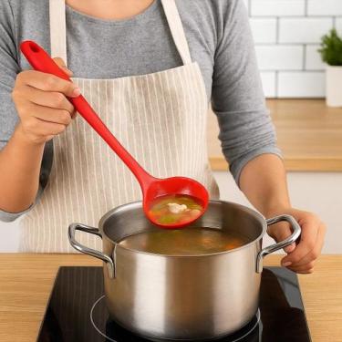 Imagem de Concha Silicone Vermelha Cozinha Pegador Molho Feijão Sopa Talheres Co