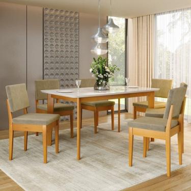 Imagem de Conjunto Sala de Jantar Siera 6 Lugares Retangular Madeira Maciça Miami Cerejeira/Castor