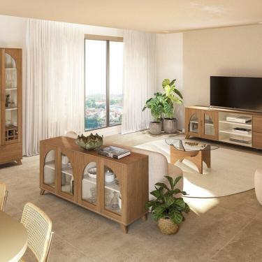 Imagem de Conjunto Sala de Estar Mesa de Centro Levitá e Buffet e Rack e Cristaleira Murano Cinamomo/Off White