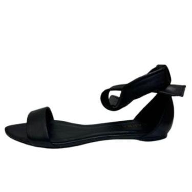 Imagem de Sandalia Carrano Rasteira Preta Bico Folha Couro Amarração-Feminino