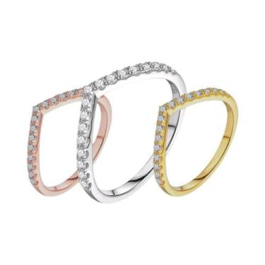 Imagem de Anel De Noivado E Casamento Feminino Em Prata Esterlina 925 Com Diaman