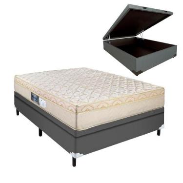 Imagem de Cama Casal Arezzo e Box com Baú Molas Ensacadas Cinza - Portobel