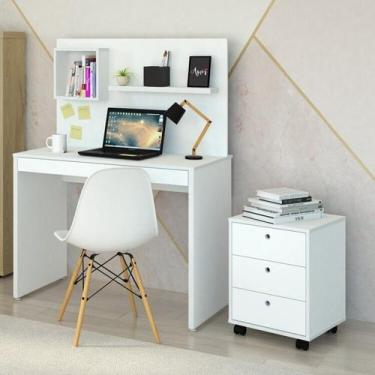 Imagem de Conjunto 2 Peças com Escrivaninha Moderna com Painel e Nicho e Gavetei