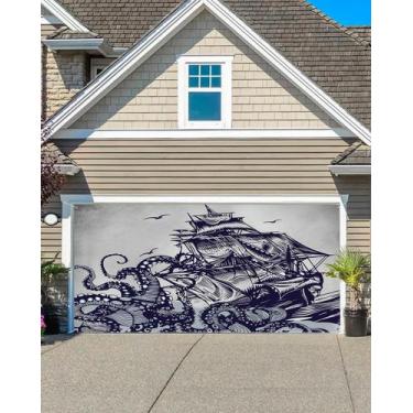 Imagem de Capa de banner de porta de garagem com tema náutico 213 x 244 cm - Sin