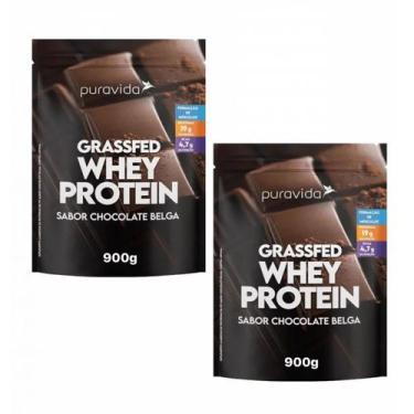 Imagem de 2x Grassfed Whey Protein Chocolate Belga 900g Puravida, Chocolate Belg