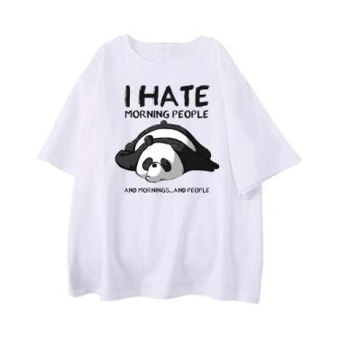 Imagem de Camiseta Masculina De Algodão Casual Oversized Lazy Panda I Hate Morni