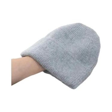Imagem de Chapéu Feminino de Malha com Pele de Coelho - Quentinho para o Inverno