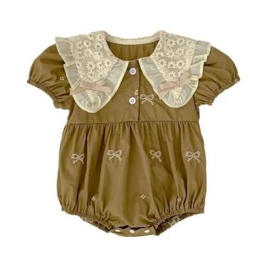 Imagem de Macacão De Verão Para Bebê Menina Recém-Nascida Com Laço Fofo E Manga 