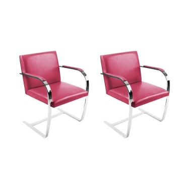 Imagem de Kit 2 Cadeiras Brno Escritório Couro Sintético Rosa Barra Chata Cromada