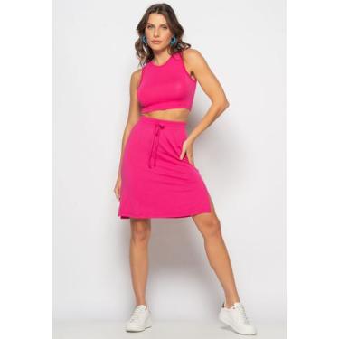 Imagem de Saia Midi Com Fenda Malha Rosa Salvatore, Rosa, M