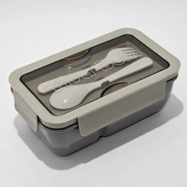 Imagem de Pote Marmita Lancheira 850Ml Duas Divisões Lunch Box Colher e Garfo Resistente