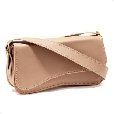 Imagem de Bolsa Feminina Baguete de Ombro Aba Irregular Boho Chic Cor:Bege Escur