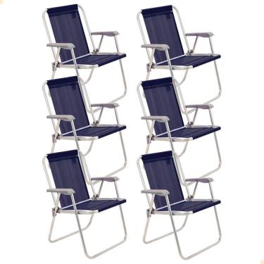 Imagem de Kit 6 Cadeiras de Praia Tramontina Samoa Alta em Alumínio Azul 92900/006