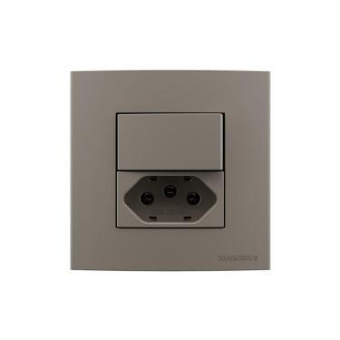 Imagem de Placa Para Móveis 80x80 Com Interruptor Simples 10a E Tomada 2p+t 20a Margirius Sleek Colors Argila Argila