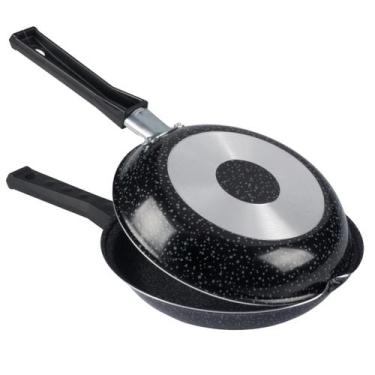 Imagem de Frigideira Dupla Omeleteira Antiaderente 18cm Preto Nacional - Alumíni