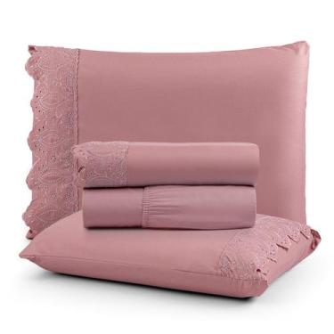 Imagem de Jogo de Cama Lençol Queen 4 Peças 200 Fios Lençol Plano Detalhe Bordad
