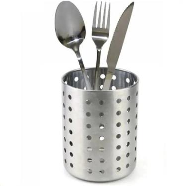 Imagem de 2 Porta Talher Escorredor Inox Redondo Vazado Pia Cozinha - Fx
