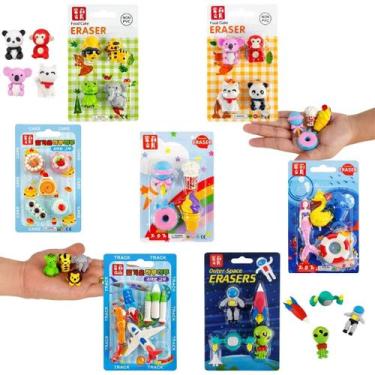 Imagem de Borrachas Divertidas Escolar Infantil Formato Doces Animais Fundo do M