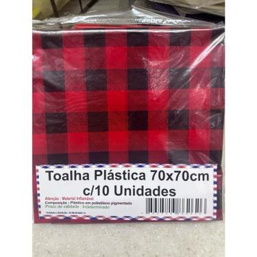 Imagem de Kit Toalha de Mesa Plástica Kit 10 Peças 70x70cm Xadrez Vermelho Natal para Festa OEM