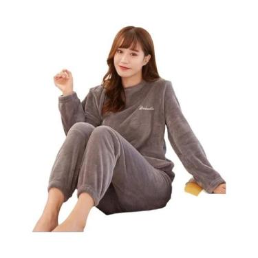 Imagem de Conjunto De Pijama Feminino Em Veludo Coral Quente Para Outono E Inver
