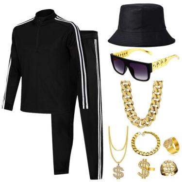 Imagem de Conjunto de agasalho casual com zíper completo para rapper masculino d