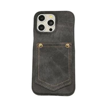 Imagem de Capa luxuosa de couro jeans para cartão para iPhone 15 14 13 12 11 Pro
