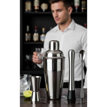 Imagem de Kit Caipirinha Inox 750ml: Coqueteleira, Socador, Dosador e - Congratu