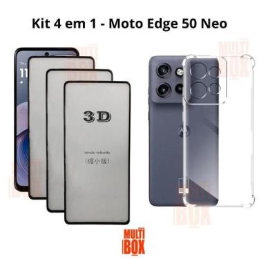 Imagem de Kit 3UN Película 3D de Vidro + Capa Anti Impactos para Moto Edge50 NEO