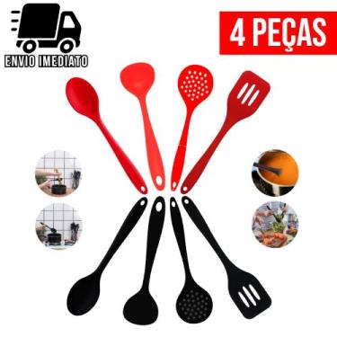 Imagem de Kit Colher de Arroz Concha de Feijão Escumadeira Espátula de Silicone 