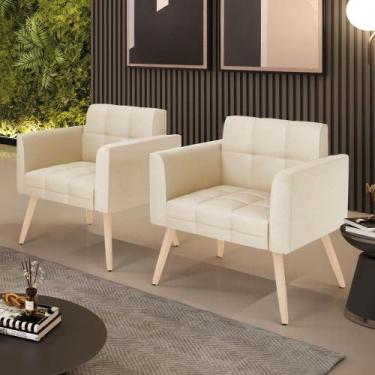 Imagem de Poltrona Sala Decorativa Kit 2 Elisa Pé Palito Natural Sintético PU Be