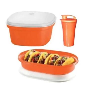 Imagem de Kit Actualite Tupperware Laranja com Tampa Branca 3 peças