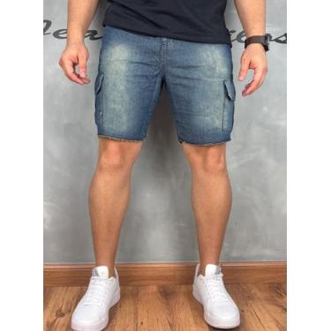 Imagem de Bermuda Masculina Jeans Bolso Cargo Com Algodão - JST Jeans, Marrom, 3