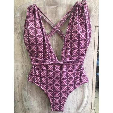 Imagem de Maiô Débora - com bojo em laycra rosa estampado - Cacau Moda Praia, M