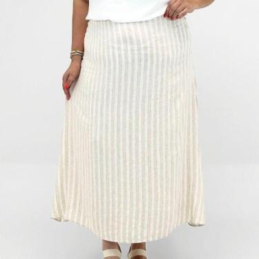 Imagem de Saia Formitz Plus Size Midi em Tecido com Lurex Feminina, G, Natural