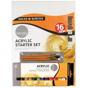 Imagem de Kit Tinta Acrílica Daler Rowney Tinta+painel+pincel 16pçs