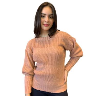 Imagem de Blusa Tricô Feminina Manga Longa Bufante Punho Canelado Frio - Exposiç