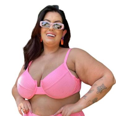 Imagem de Top Avulso Biquini Plus Size Meia Taça Retrô Canelado Bojo Removível -
