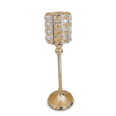 Imagem de Castiçal Dourado 37cm com Cristal Porta Vela Elegante Luxo Decorativo 