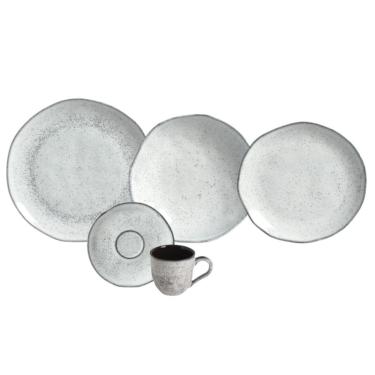 Imagem de Aparelho de Jantar 30 Peças Echo Cerâmica Stoneware Formato Orgânico Branco e Cinza Porto Brasil