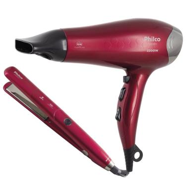 Imagem de Kit Cuidados Pessoais Philco PKT3250 Cherry Tourmaline Íon Secador e Prancha Tecnologia Iônica 3 Temperaturas 110V