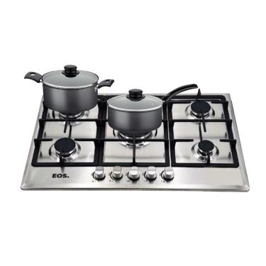 Imagem de Kit Fogão Cooktop a Gás EOS ECG05 5 Bocas Inox com 2 Panelas Tramontina Turim Bivolt