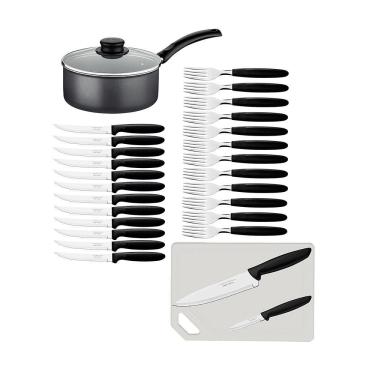 Imagem de Kit Panela Turim Alumínio Antiaderente 1,4L Conjunto Ipanema 24 Peças Tábua e Facas Chumbo Tramontina