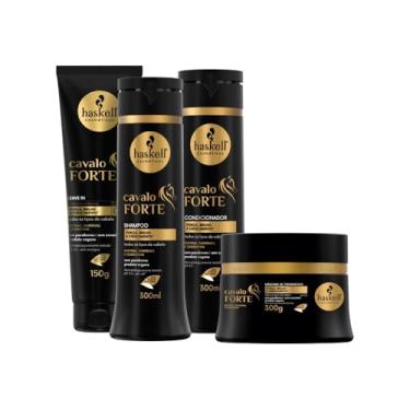Imagem de Haskell Kit de Cuidados com Cabelos Cavalo Forte Thermo (4 Produtos) - Reconstrução e Fortalecimento dos Fios - Opaco, com Dificuldade de Crescimento